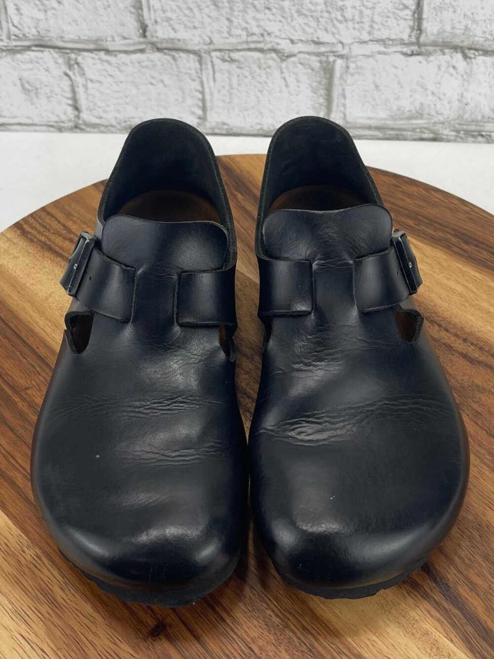 VTG Birkenstock London Womens 6/37 E Black Leather T Strap Closed Toe Shoes - Picture 10 of 16